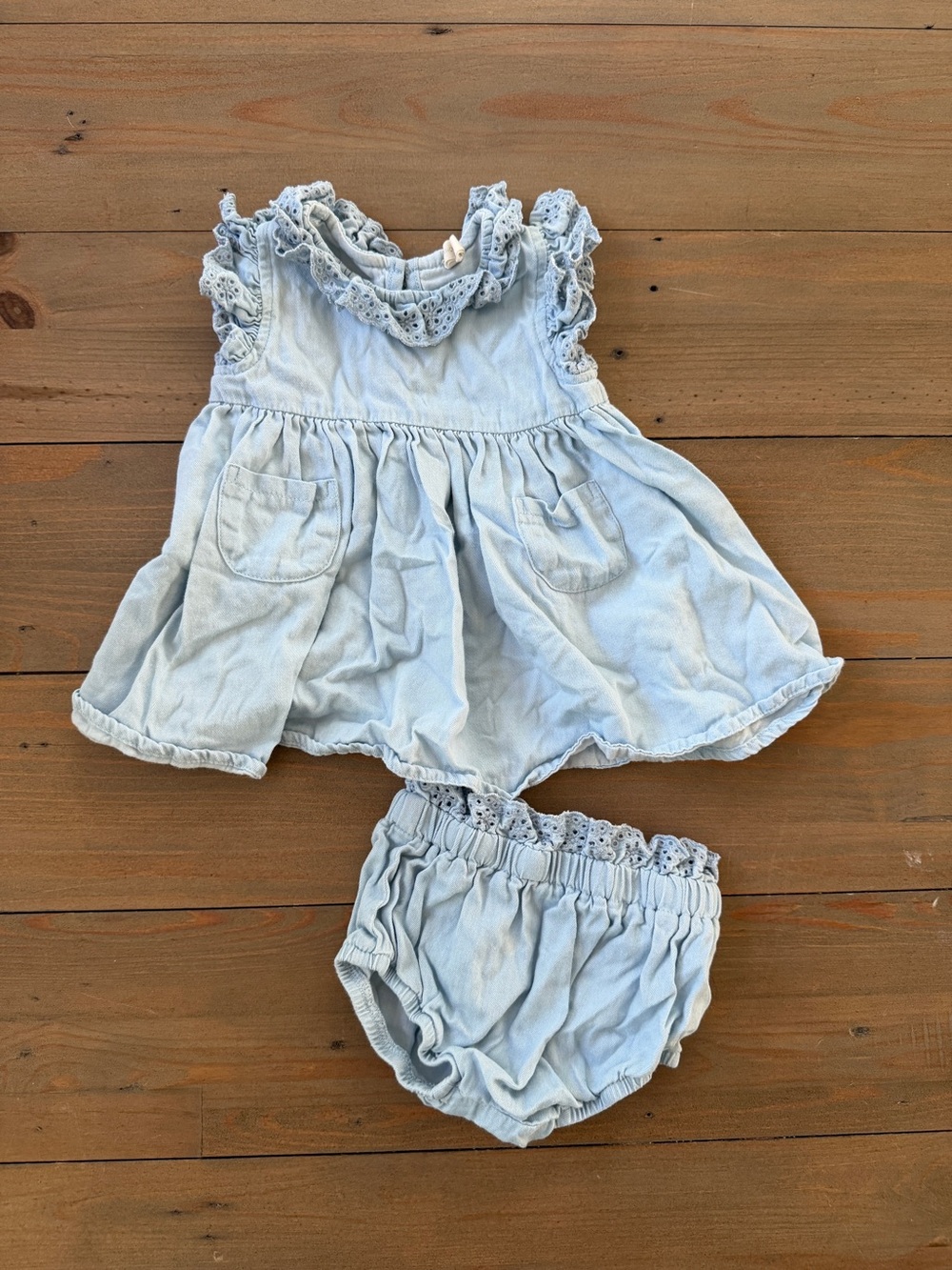 Quincy Mae Light Blue Eyelet-Trim Baby Dress & Bloomers Set - 3-6 Months